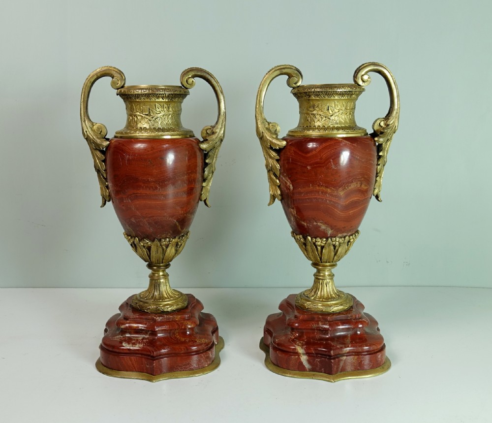 PAIR OF 19TH C MARBLE & ORMOLU VASES