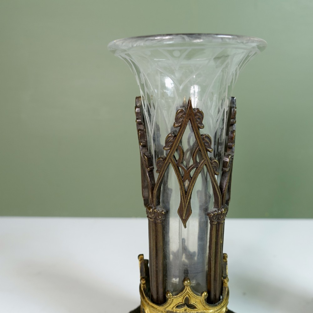 PAIR OF REGENCY GLASS, BRONZE & ORMOLU SPILL VASES View III