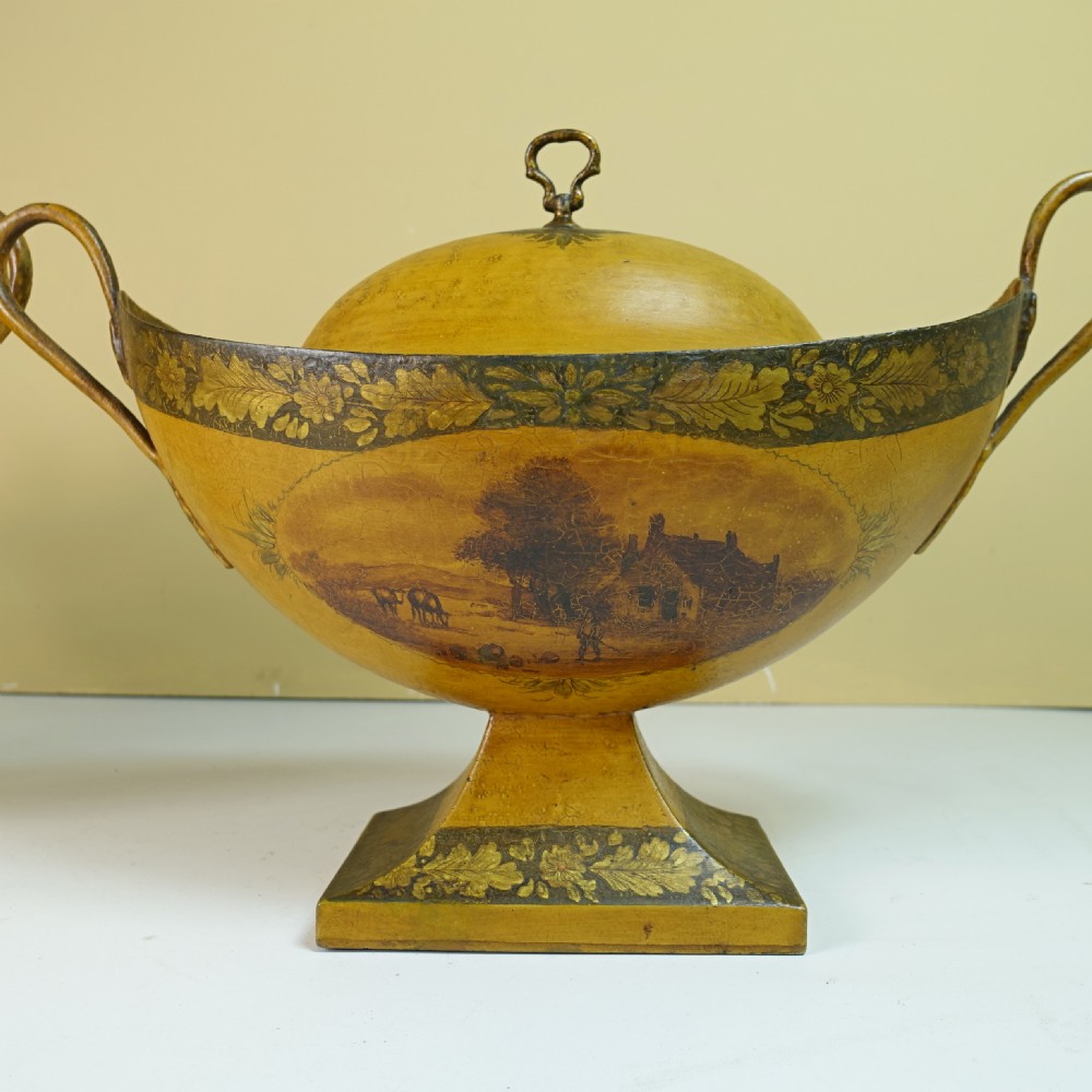 PAIR OF EARLY 19TH C TOLE VASES & COVERS View II