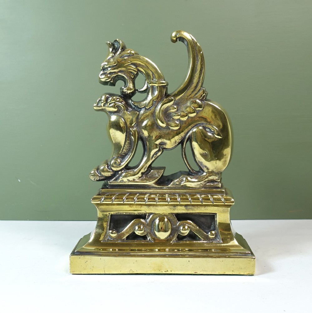 19TH C BRASS GRIFFIN DOOR PORTER