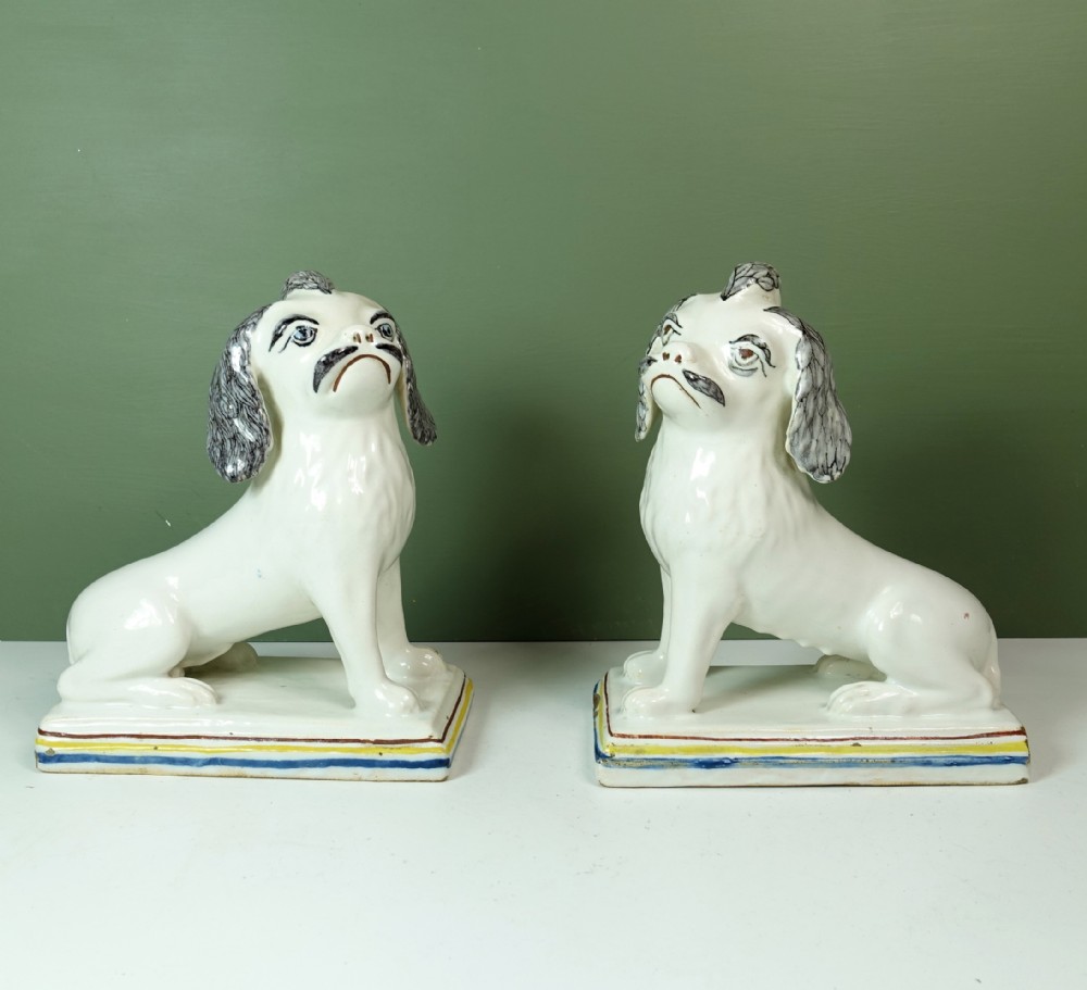 PAIR OF 18TH C TIN GLAZE DOGS