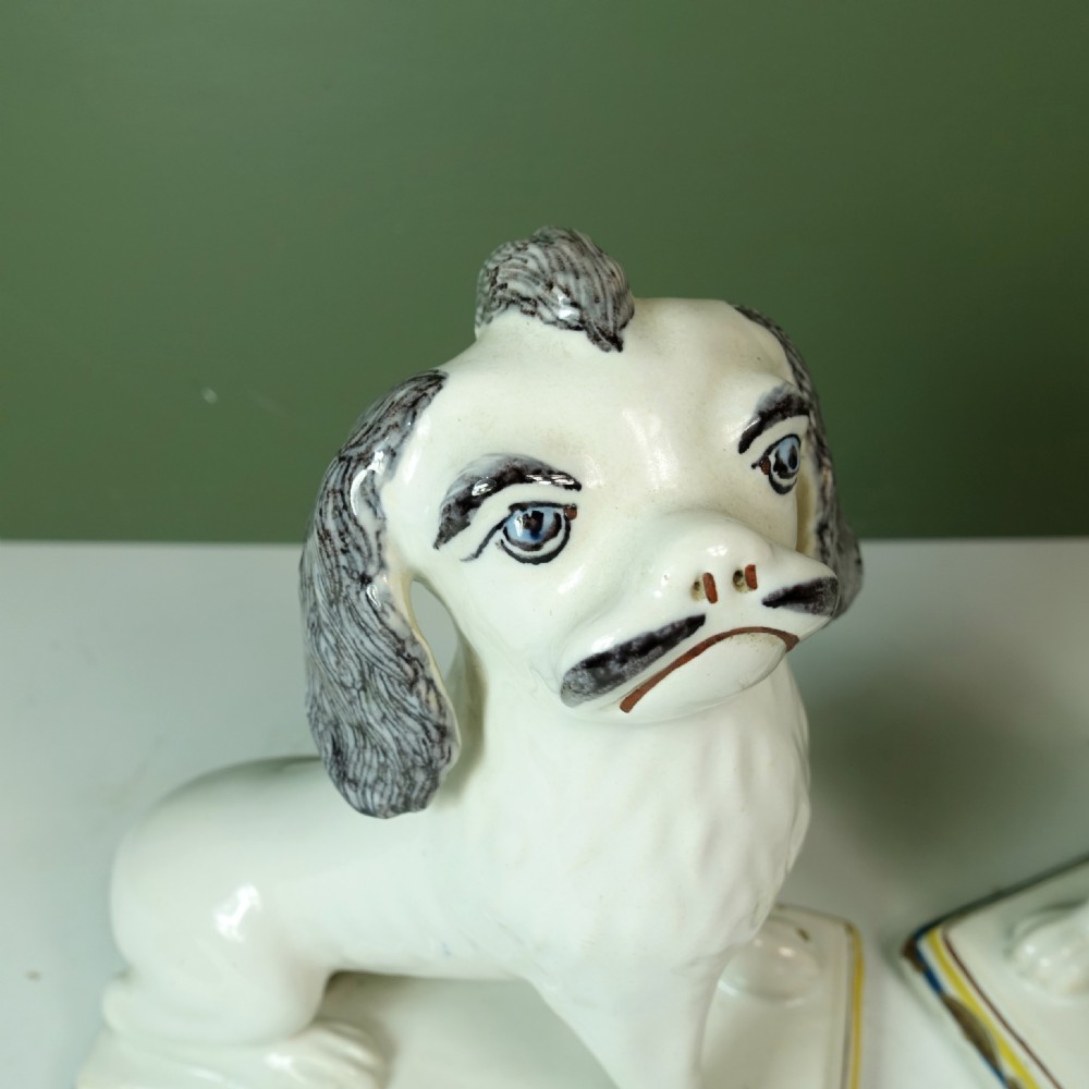 PAIR OF 18TH C TIN GLAZE DOGS View VII