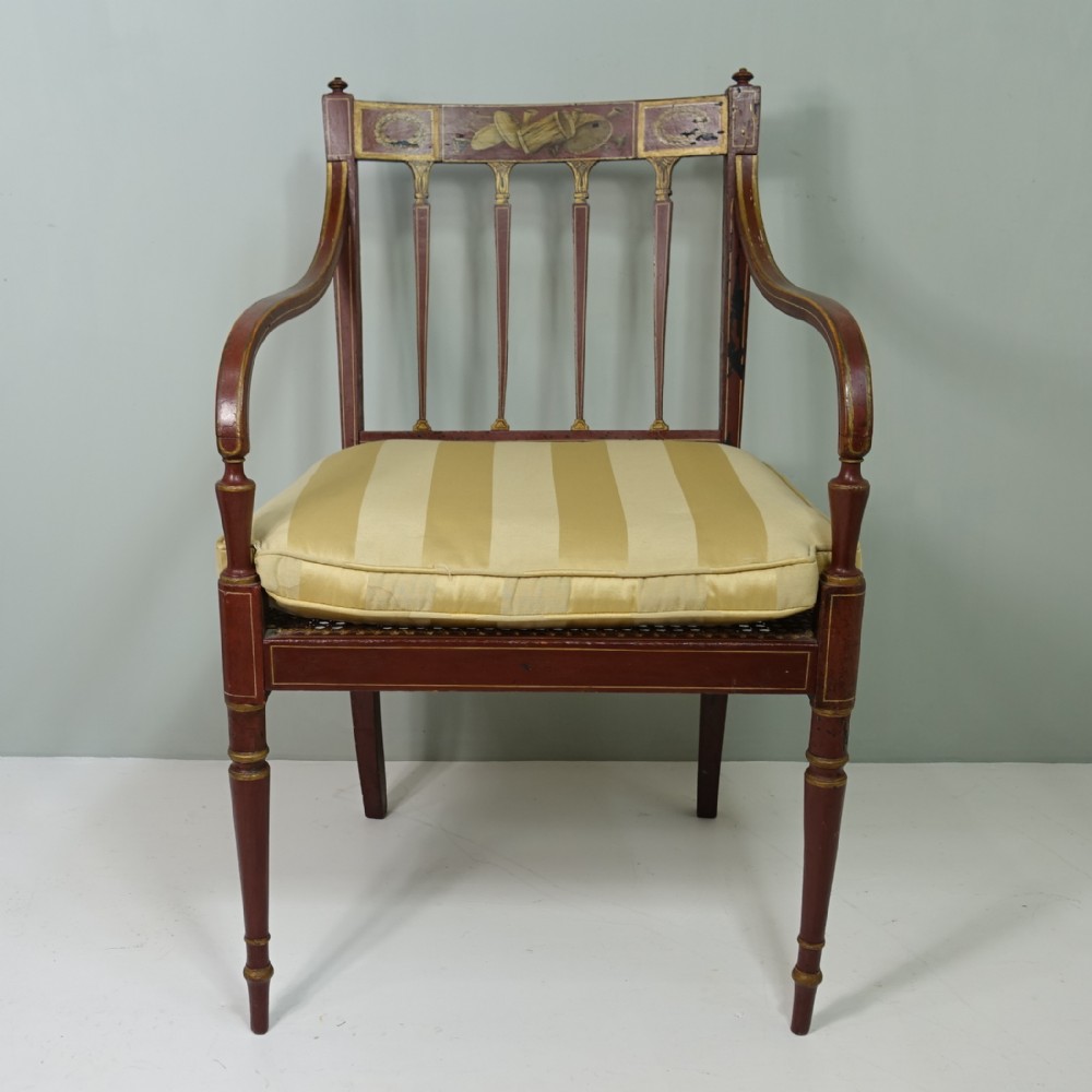 EARLY 19TH C DECORATED ARM CHAIR