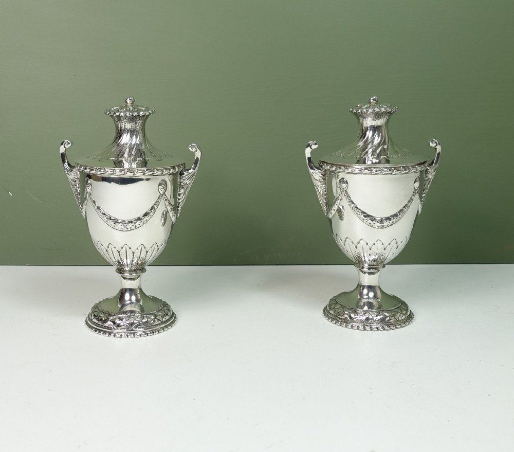 PAIR OF SOLID SILVER VASES & COVERS