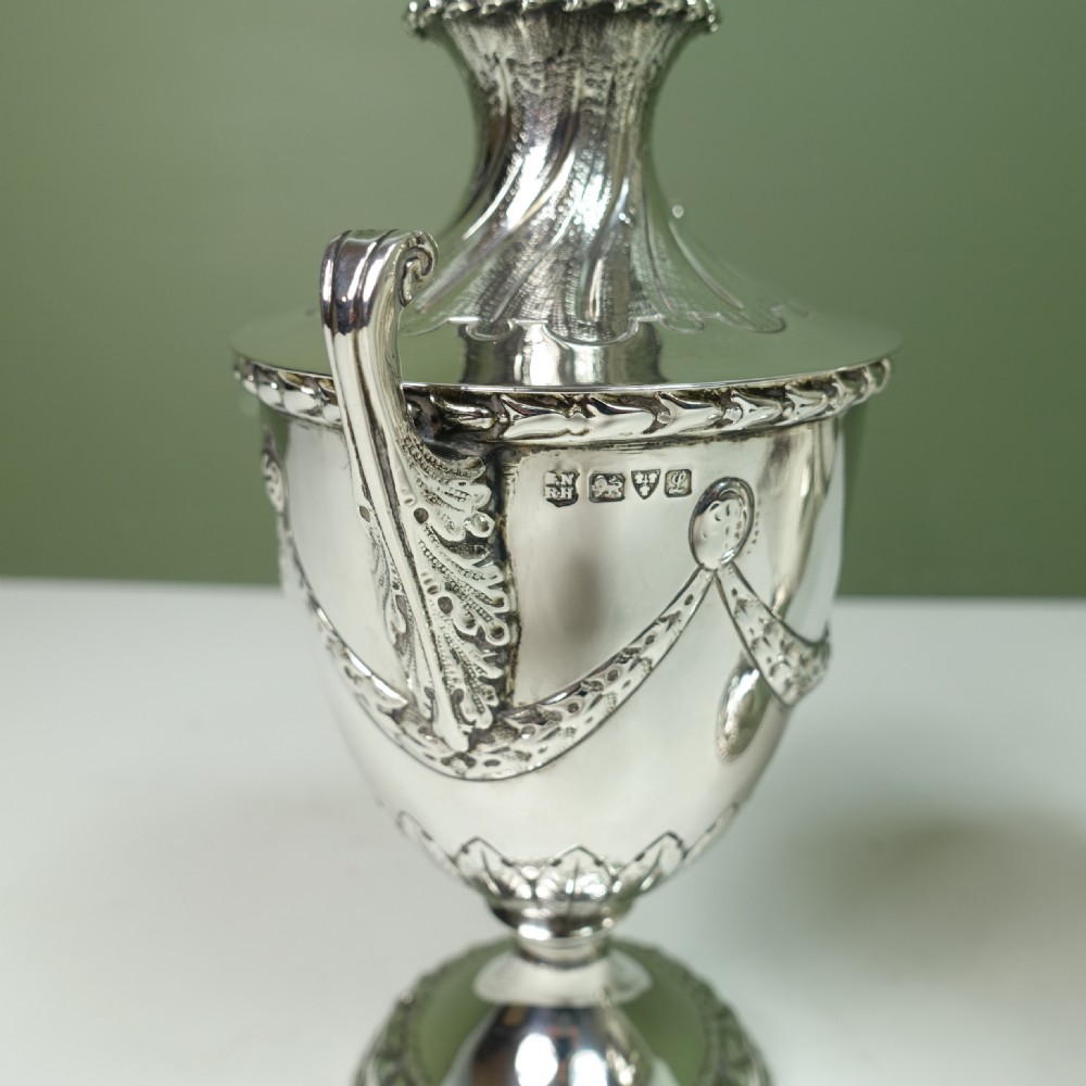 PAIR OF SOLID SILVER VASES & COVERS View V