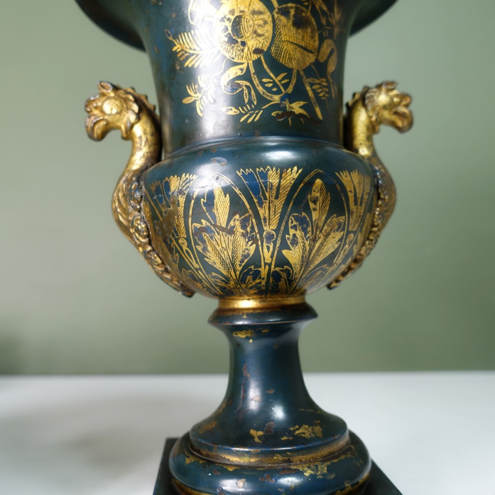 PAIR OF 19TH C GREEN TOLE VASES View VI