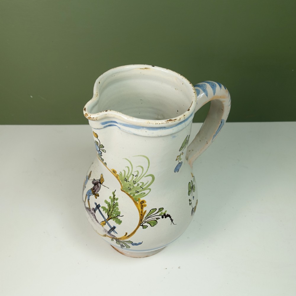 18TH C POLYCHROME TIN GLAZE JUG View IV