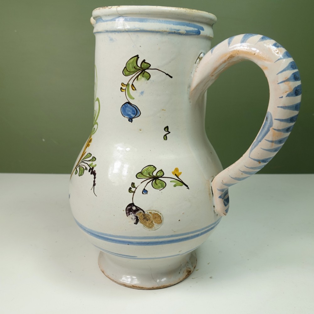 18TH C POLYCHROME TIN GLAZE JUG View VII