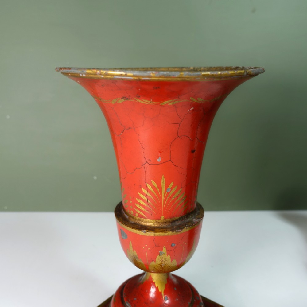 PAIR OF 19TH C TOLEWARE VASES View V