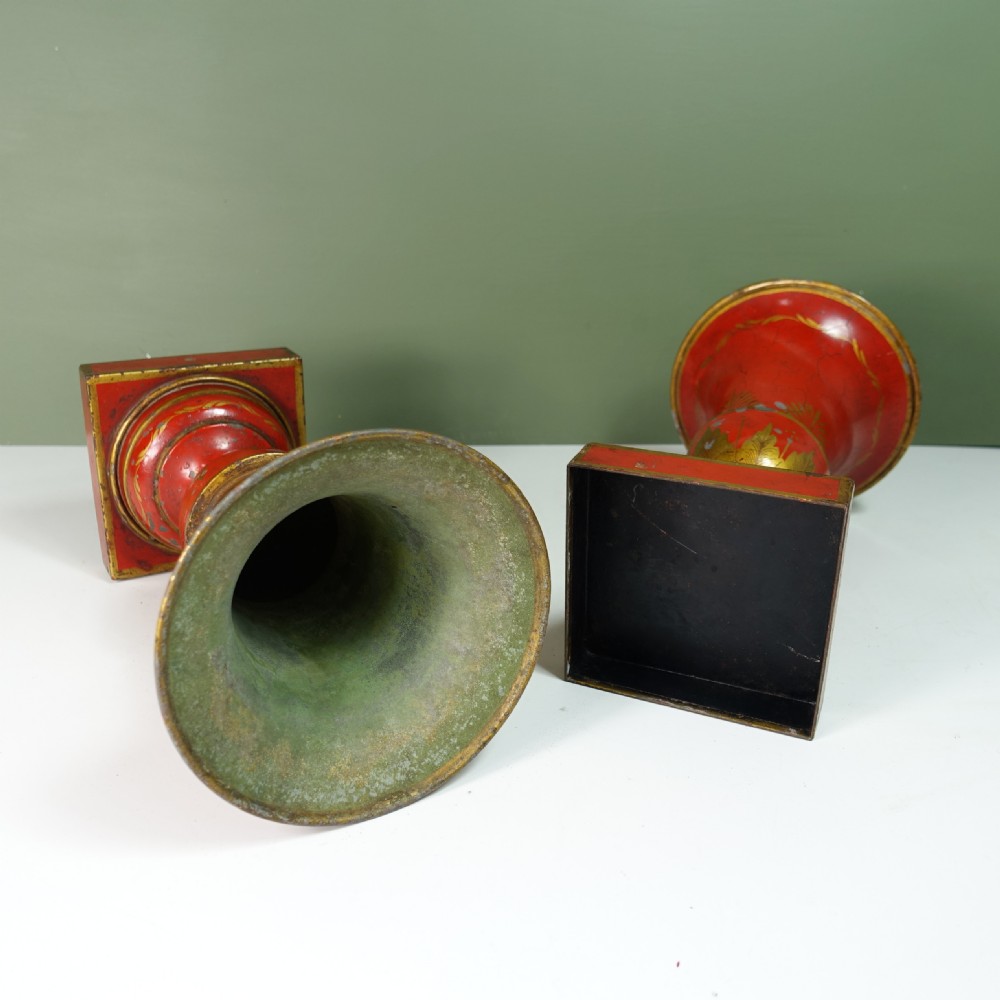PAIR OF 19TH C TOLEWARE VASES View VI