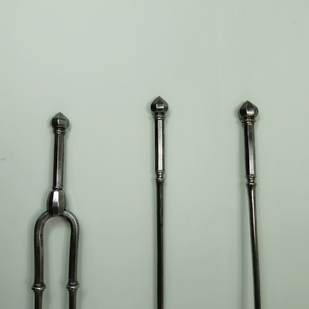 SET OF GEORGE III BURNISHED STEEL FIRE TOOLS View III
