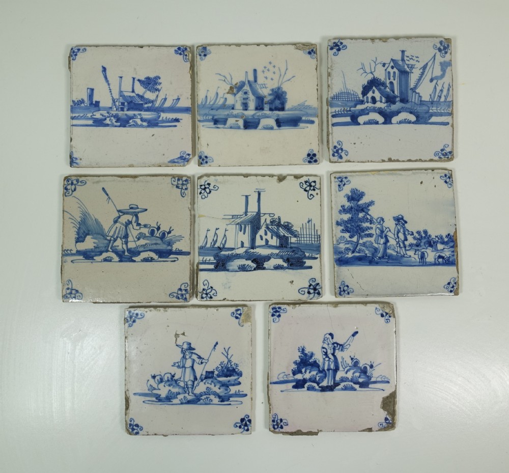 COLLECTION OF EIGHT 18TH C DELFT TILES