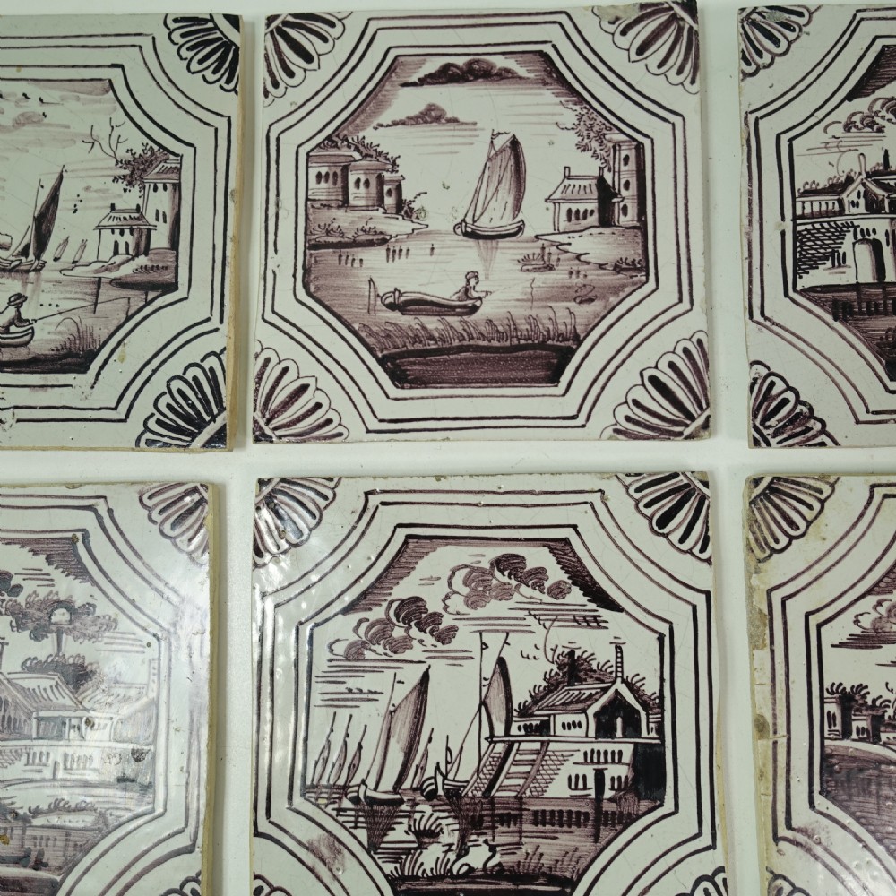 SET OF SIX 18TH C DELFT MANGANESE TILES View III