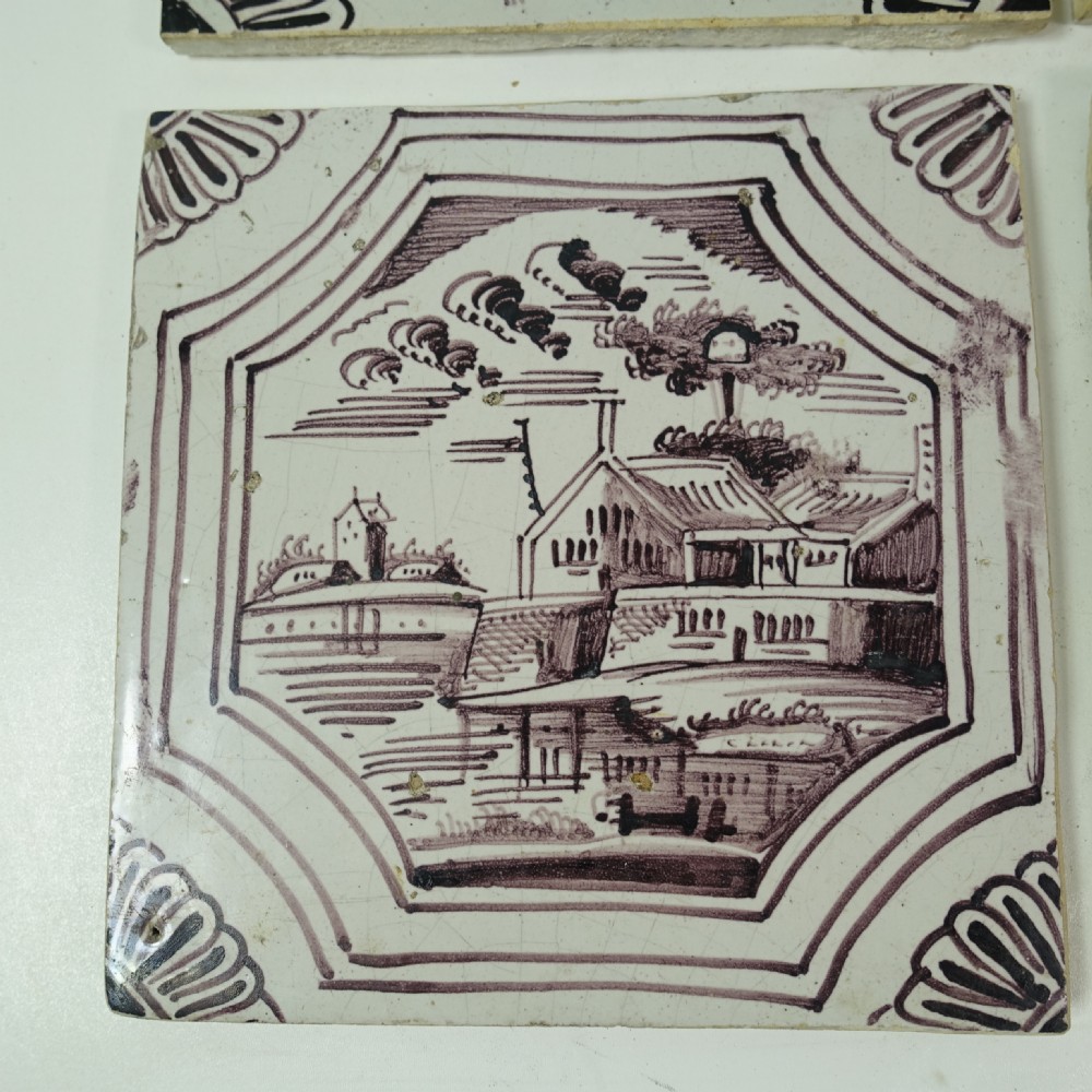 SET OF SIX 18TH C DELFT MANGANESE TILES View IV