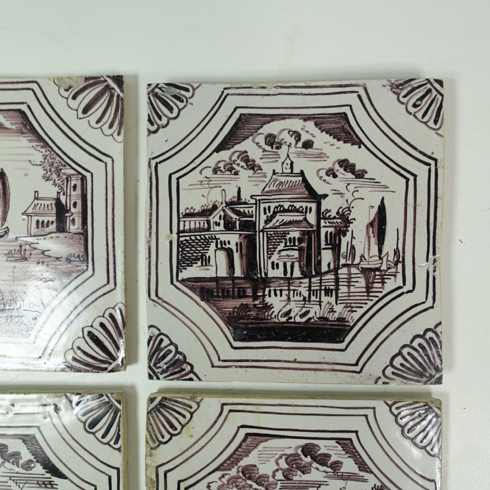 SET OF SIX 18TH C DELFT MANGANESE TILES View VI