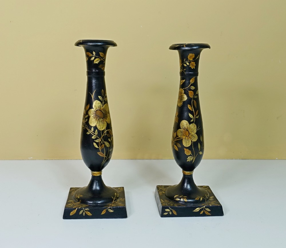 PAIR OF EARLY 19TH C TOLE CANDLESTICKS