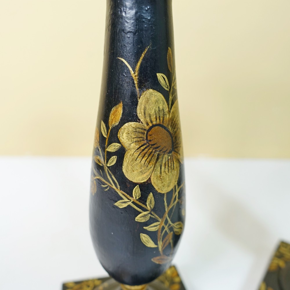 PAIR OF EARLY 19TH C TOLE CANDLESTICKS View IV