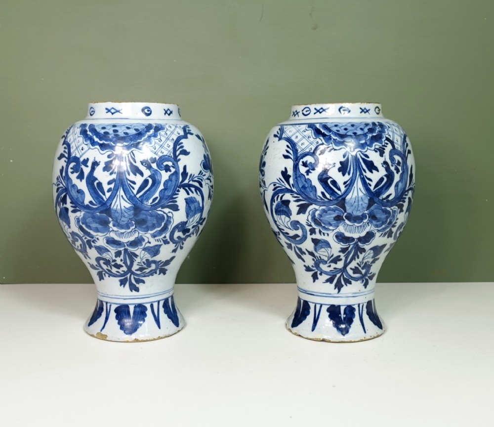 PAIR OF 18TH C DELFT VASES