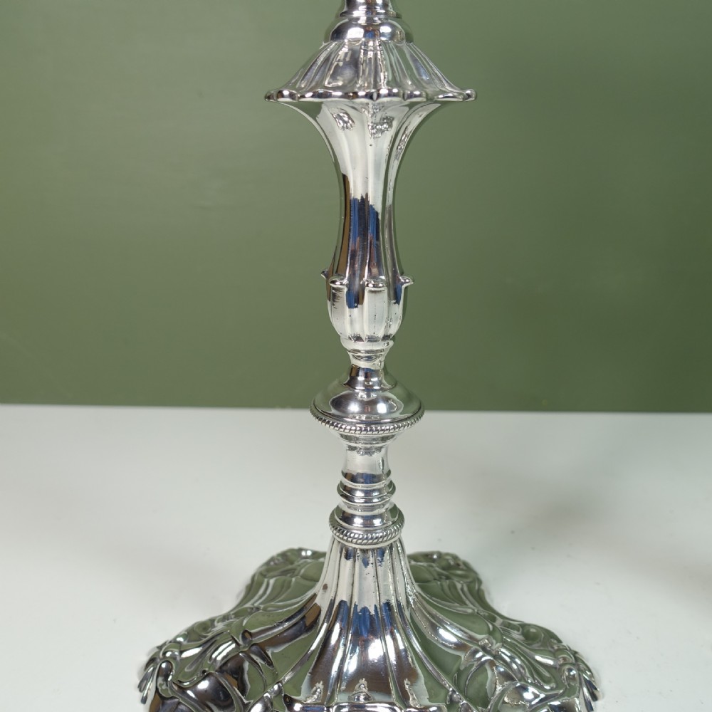 PAIR OF 18TH C CAST SILVER CANDLESTICKS View V