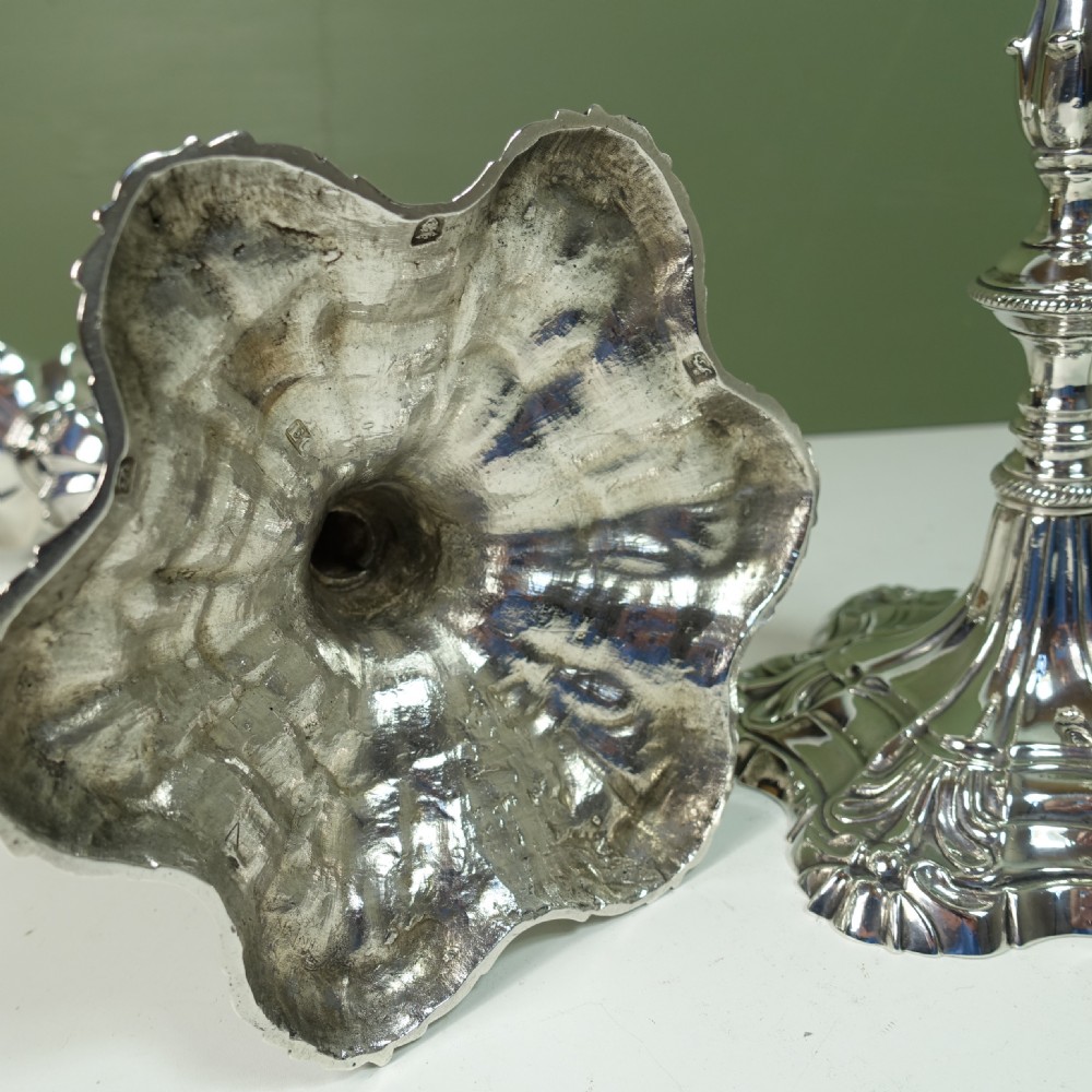 PAIR OF 18TH C CAST SILVER CANDLESTICKS View VII