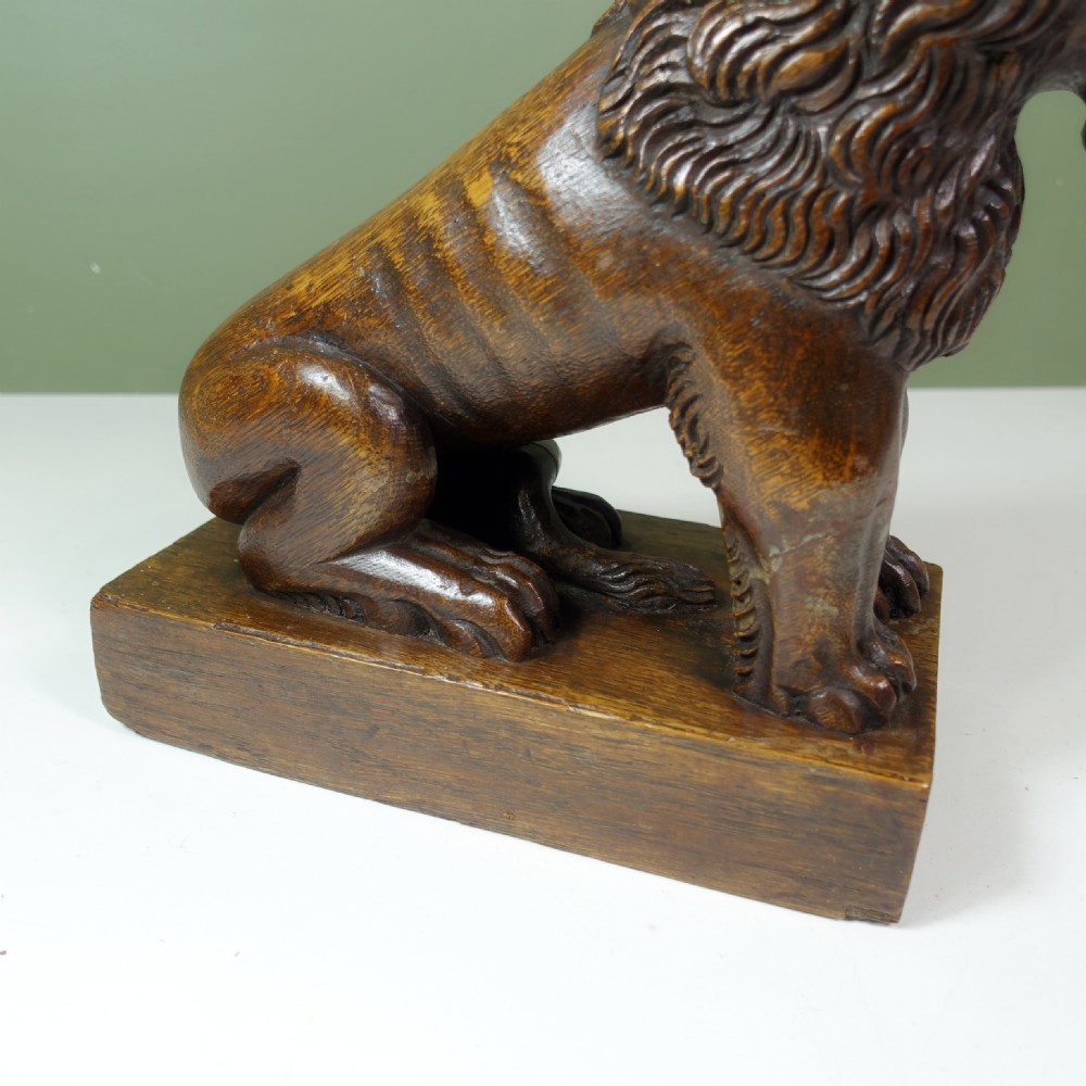19TH C CARVED OAK LION View V