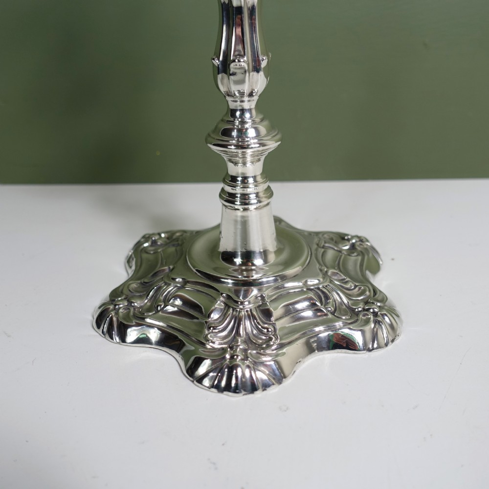 PAIR OF 19TH C SILVER CANDLESTICKS View III