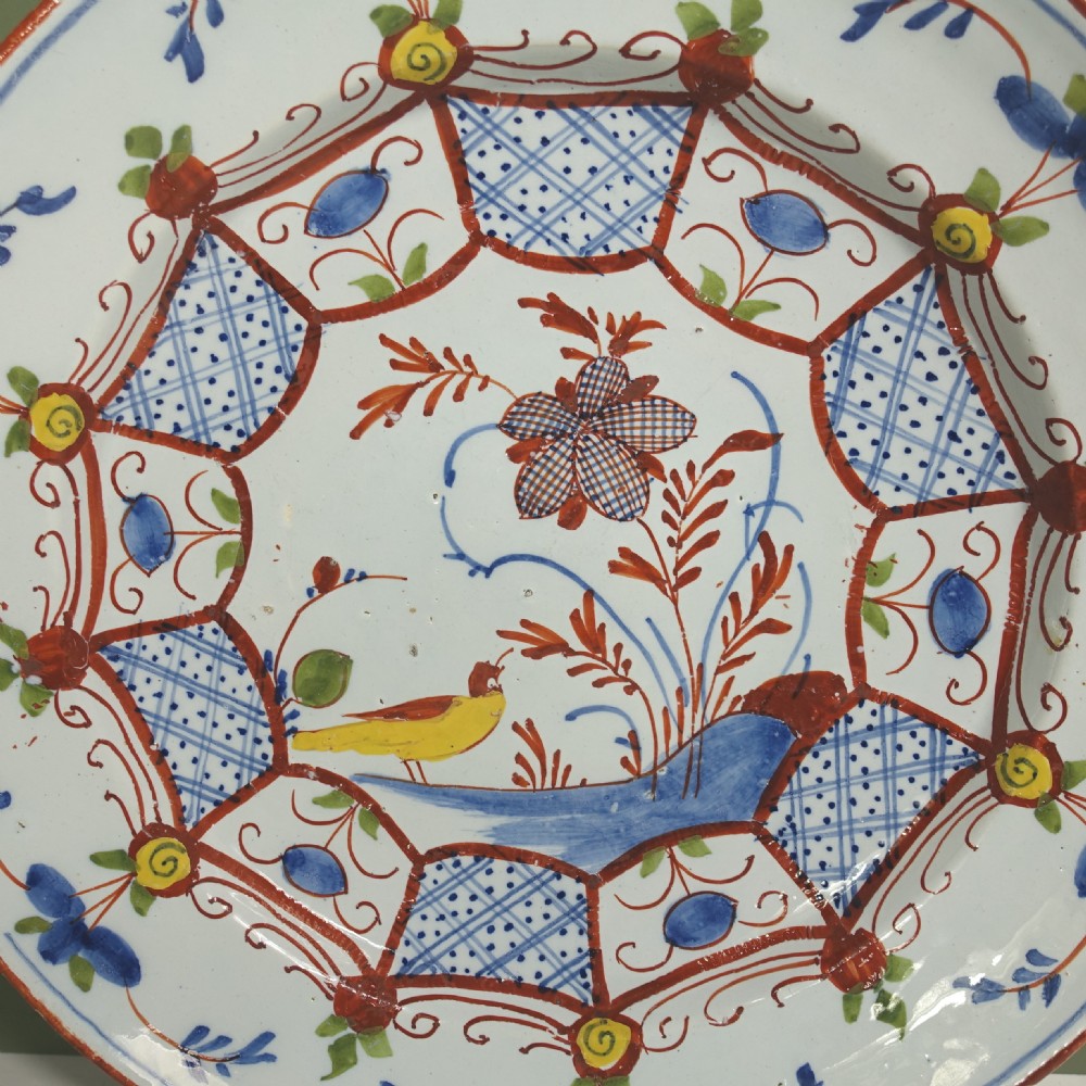 18TH C DELFT POLYCHROME CHARGER View II