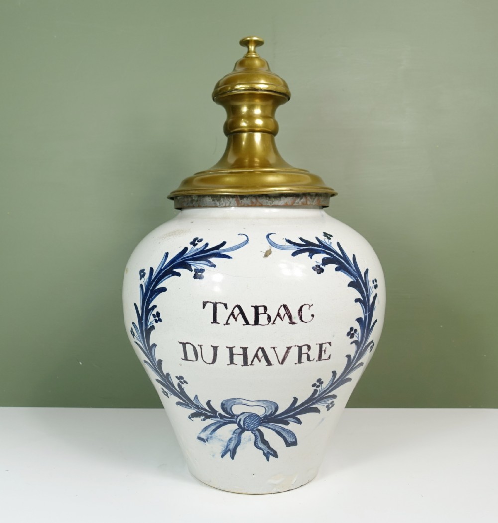 LARGE 18TH C DELFT TOBACCO JAR