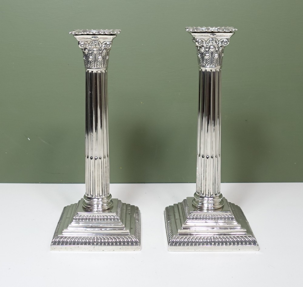 PAIR OF CLASSICAL SILVER CANDLESTICKS, 1891