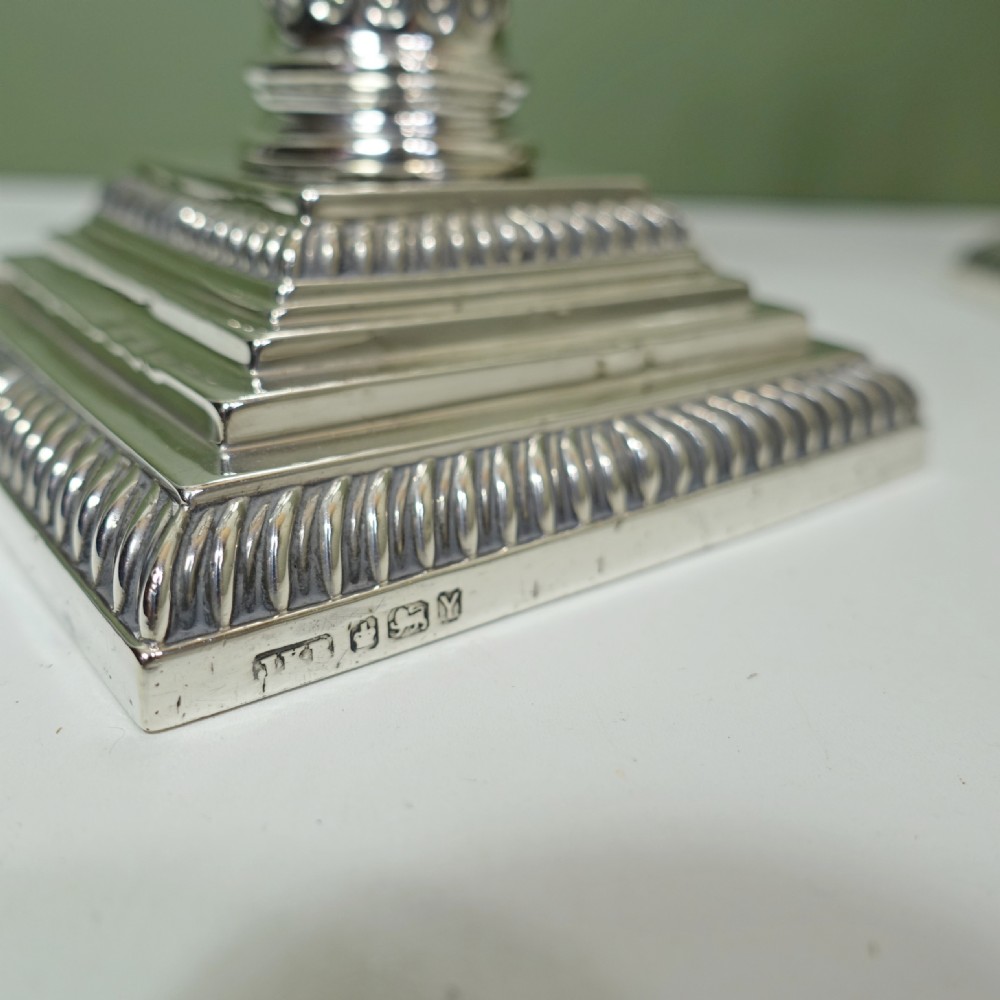 PAIR OF CLASSICAL SILVER CANDLESTICKS, 1891 View V