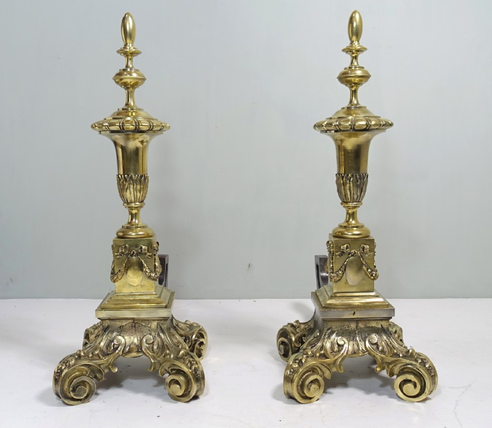 PAIR OF LARGE 19TH C BRASS FIRE DOGS