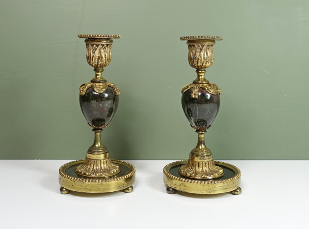 PAIR OF 19TH C MARBLE & ORMOLU CANDLESTICKS