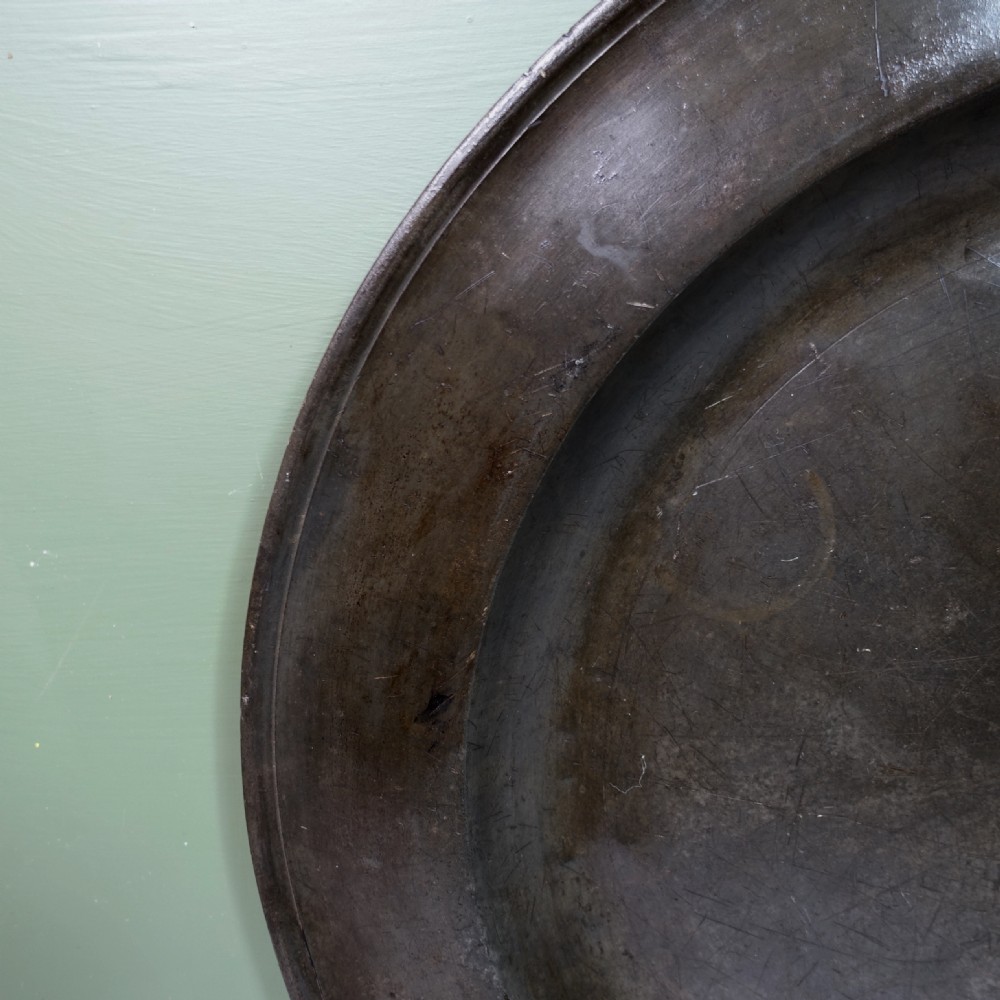 LARGE 18TH C PEWTER CHARGER View III