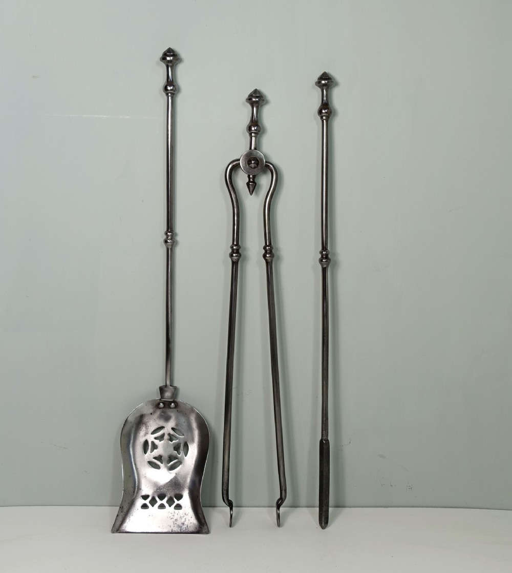 SET OF EARLY 19TH C STEEL FIRE TOOLS