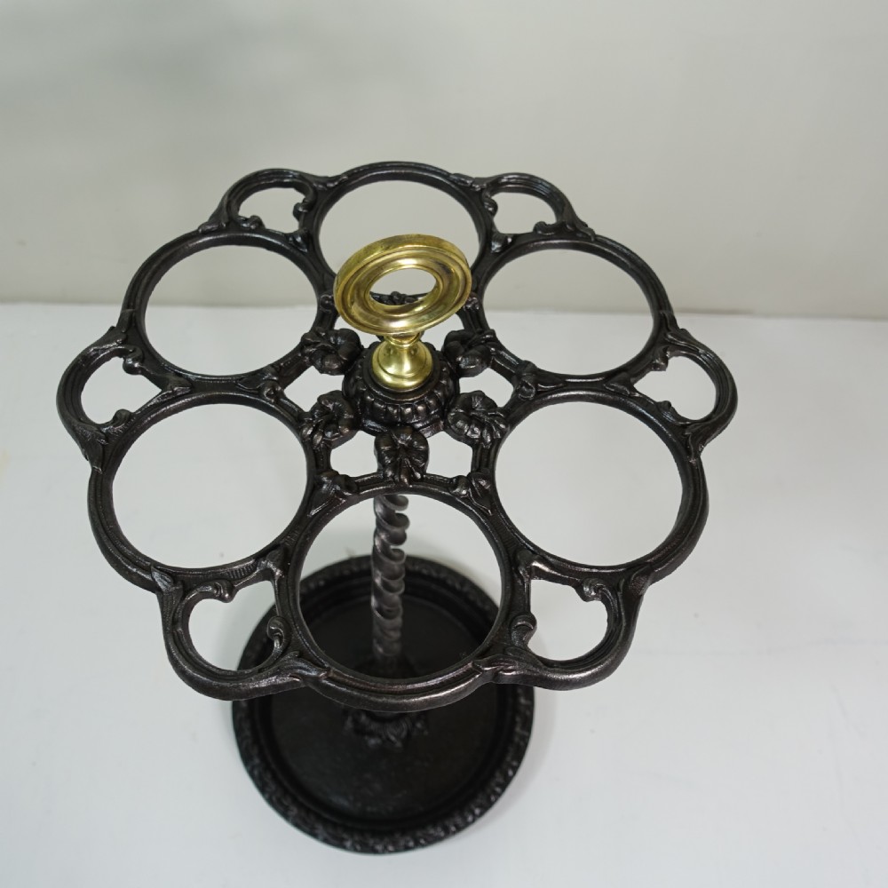 19TH C CAST IRON & BRASS STICK STAND View III