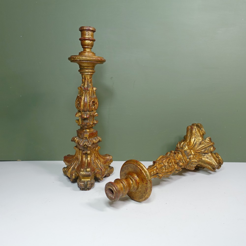 PAIR OF 19TH C GILTWOOD CANDLESTICKS View VI