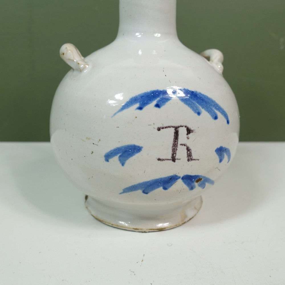 18TH C TIN GLAZED WINE FLASK View VI