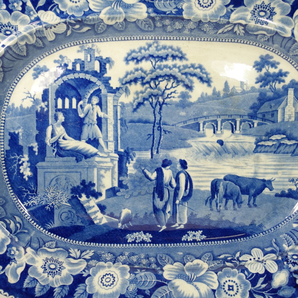 19TH C BLUE & WHITE MEAT PLATE View II