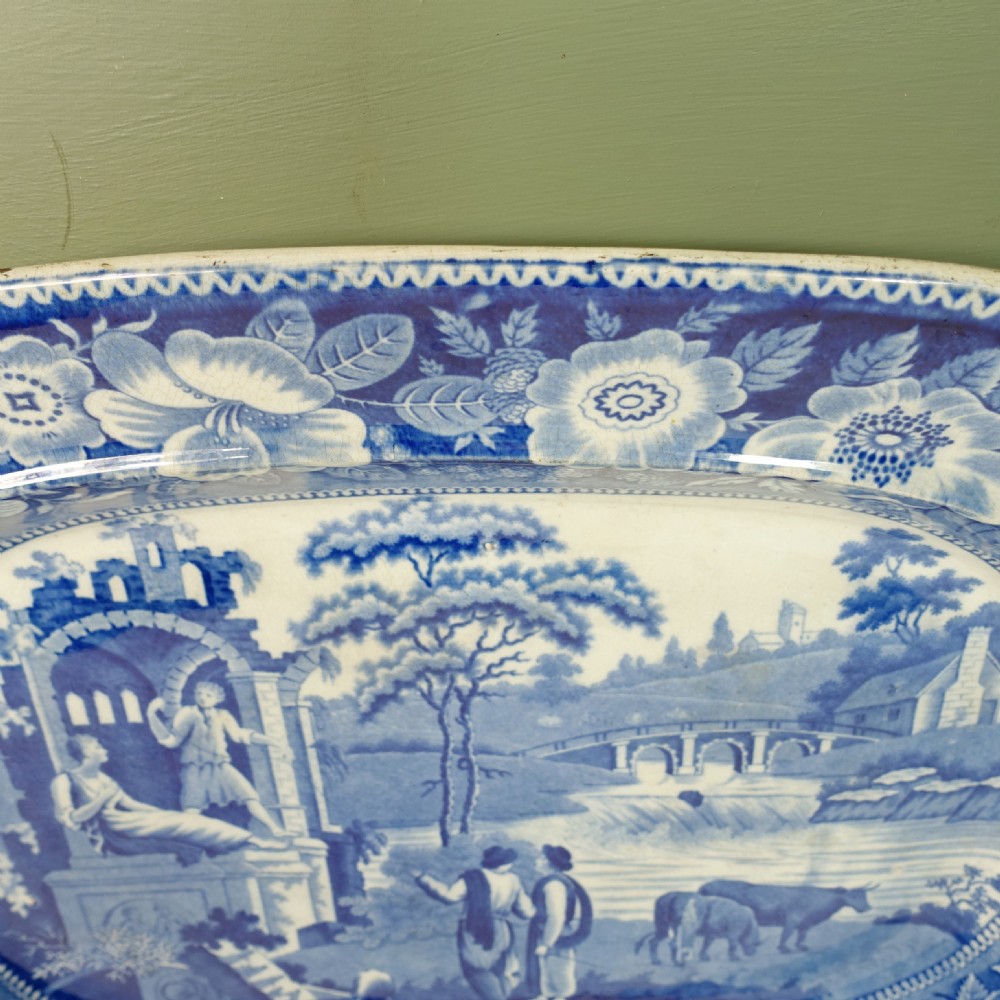 19TH C BLUE & WHITE MEAT PLATE View III