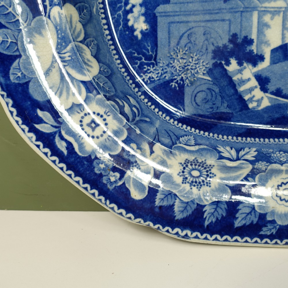 19TH C BLUE & WHITE MEAT PLATE View V
