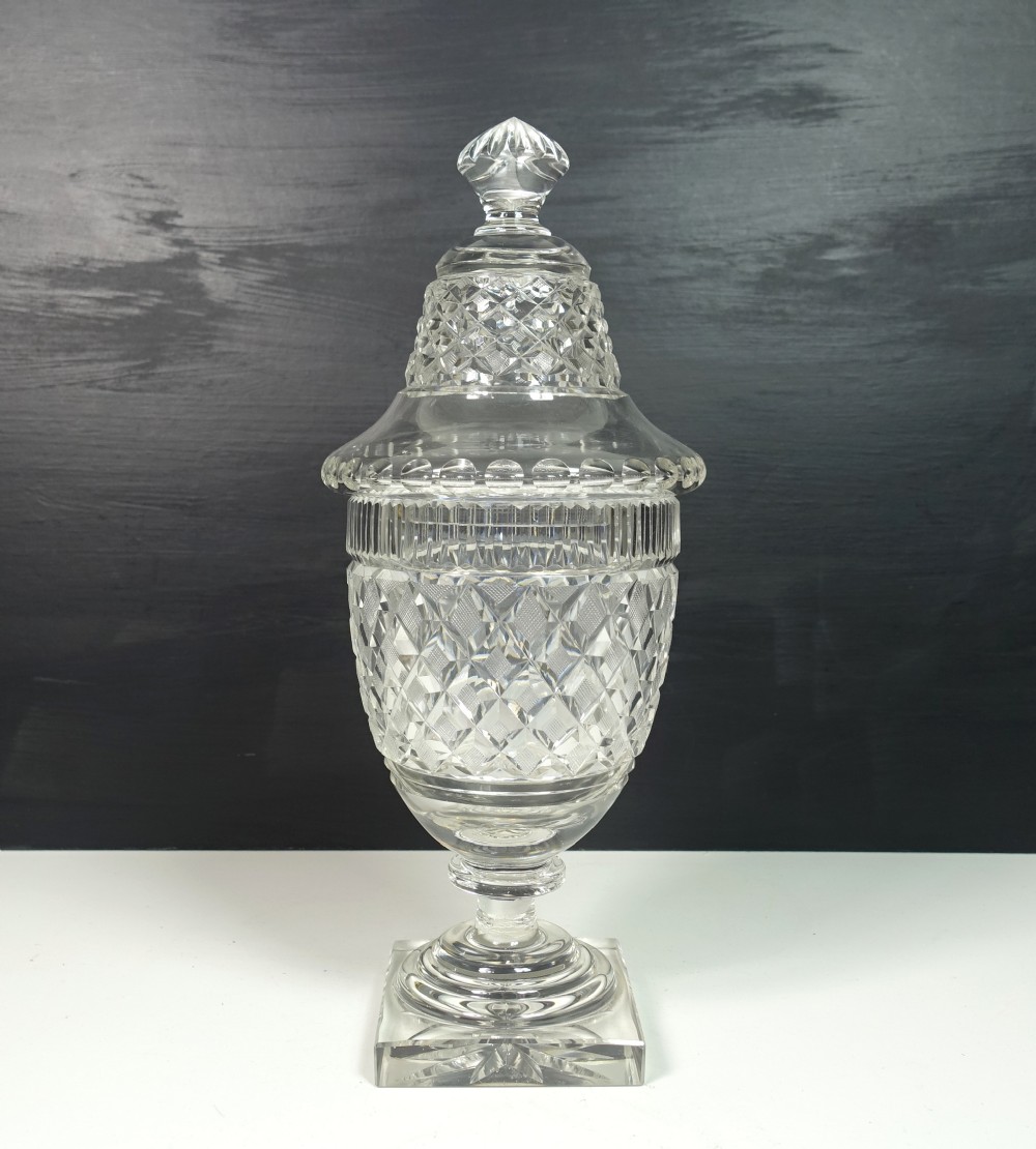 19TH C CUT GLASS VASE & COVER
