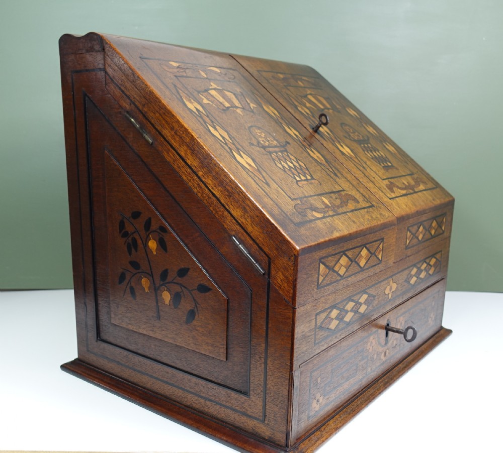 LARGE 19TH C INLAID STATIONERY BOX
