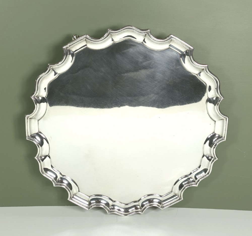 LARGE SOLID SILVER SALVER, 1908