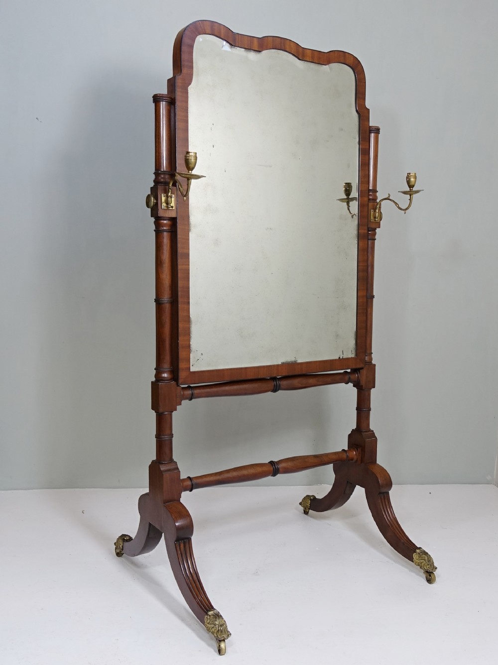 EARLY 19TH C MAHOGANY CHEVAL MIRROR