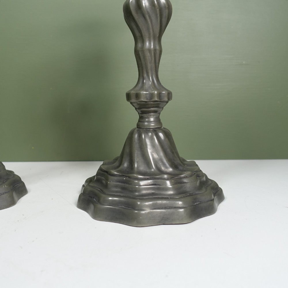 PAIR OF 19TH C PEWTER CANDLESTICKS View II