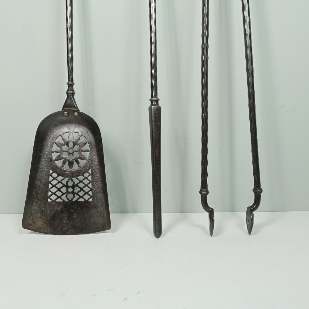 SET OF EARLY 19TH C BRASS & STEEL FIRE TOOLS View II