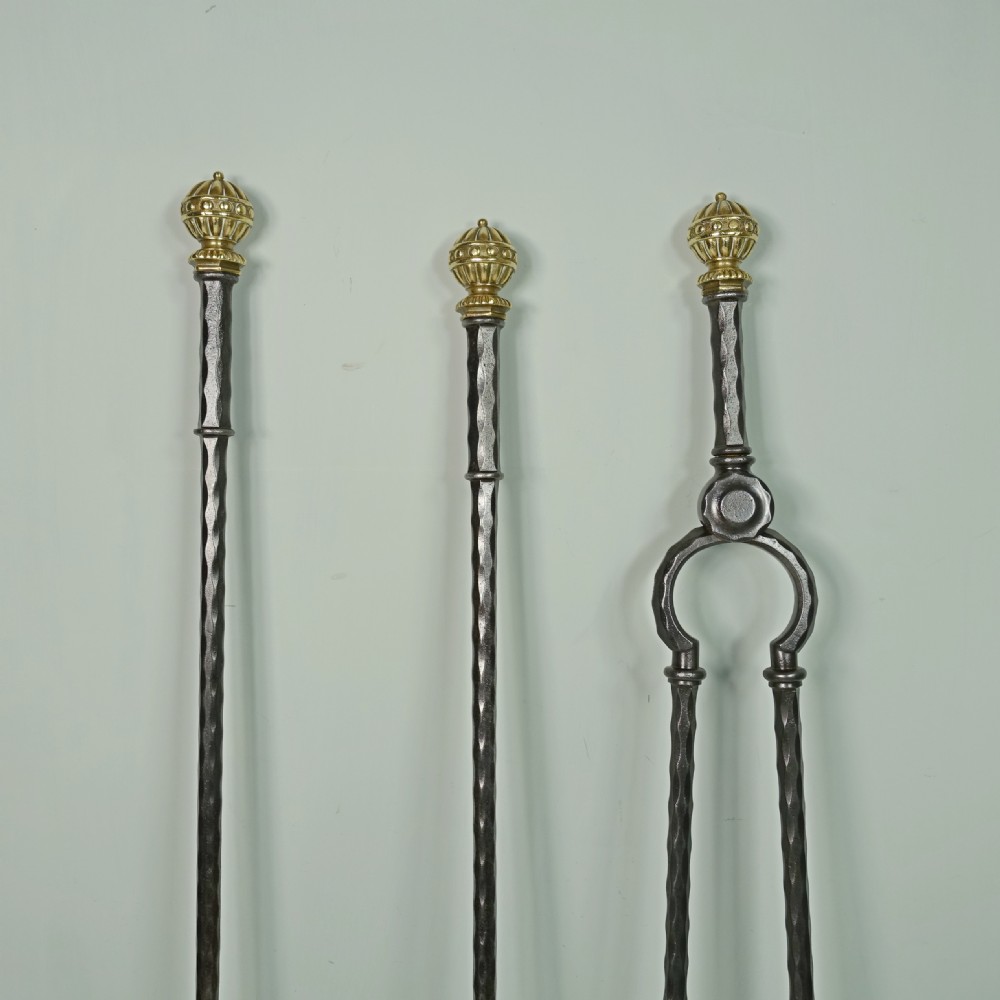 SET OF EARLY 19TH C BRASS & STEEL FIRE TOOLS View III