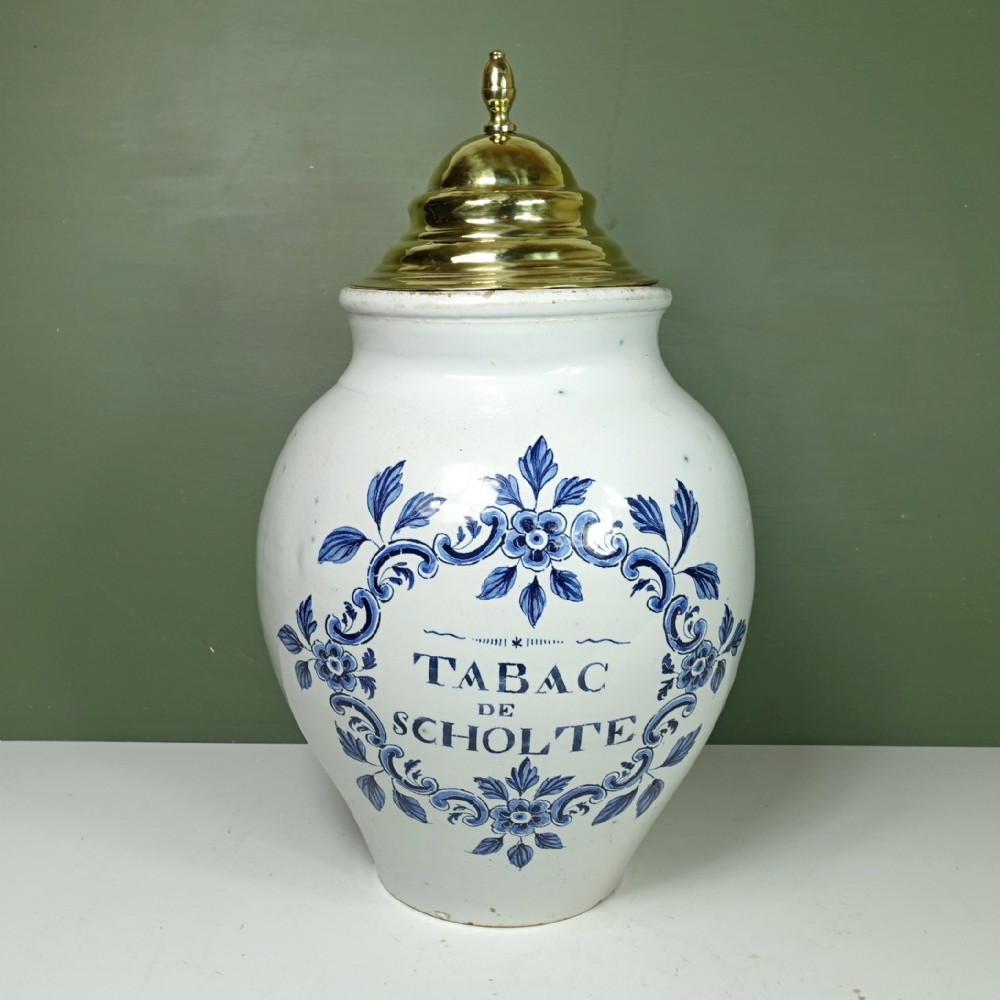 LARGE 18TH C DELFT JAR & COVER