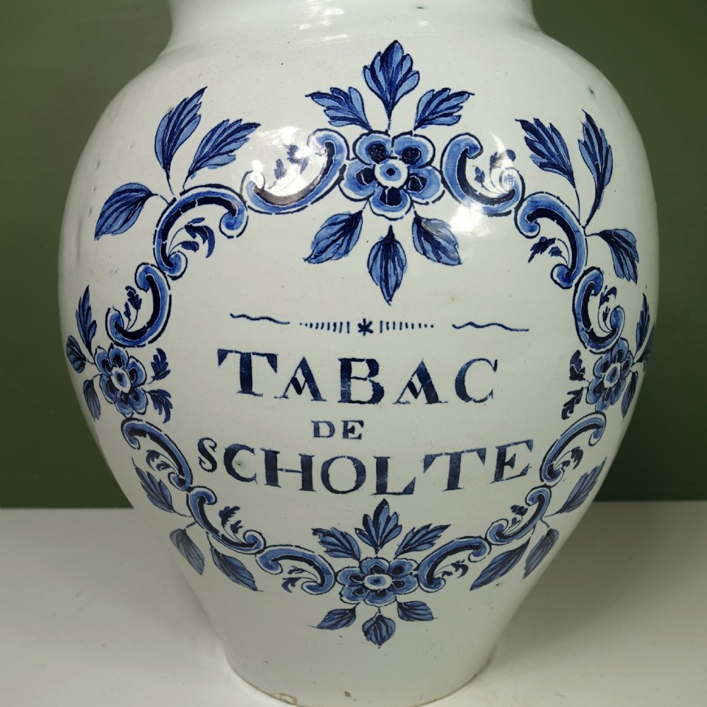 LARGE 18TH C DELFT JAR & COVER View II