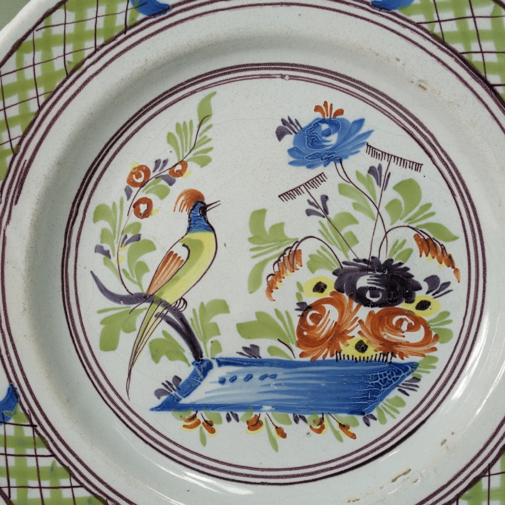 18TH C TIN GLAZED POLYCHROME CHARGER View II